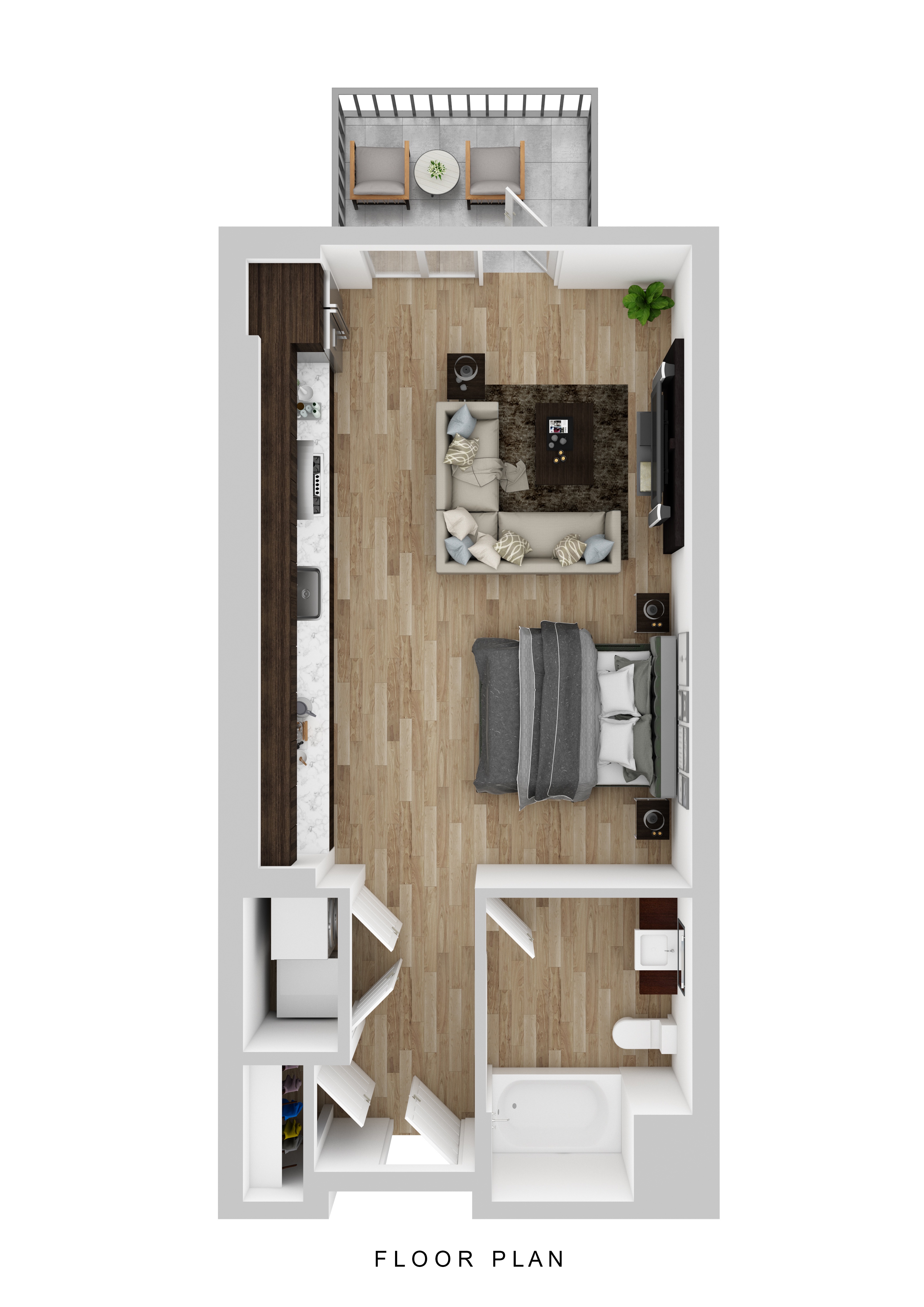 Floor plan for studio, 1 bath, 563 sqft